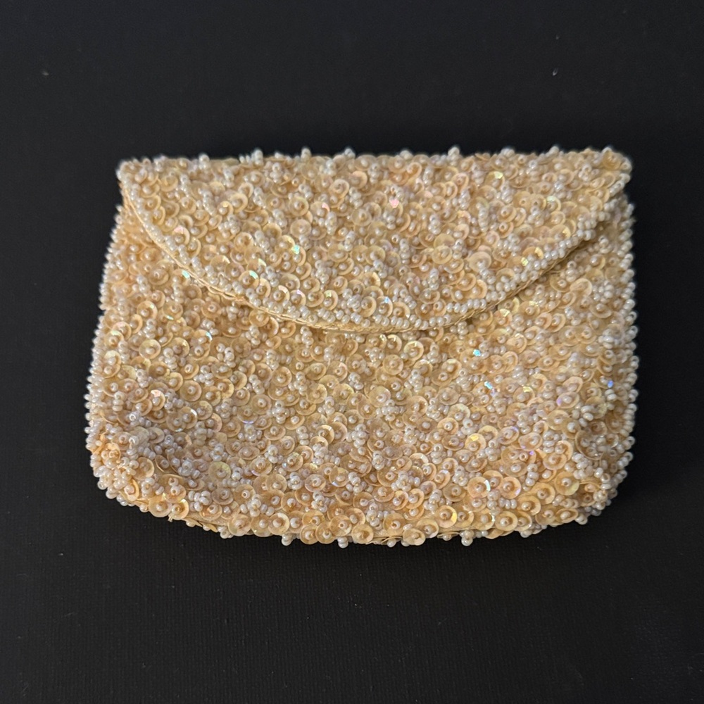 Elegant Beaded Clutch in Gold with lipstick pocket